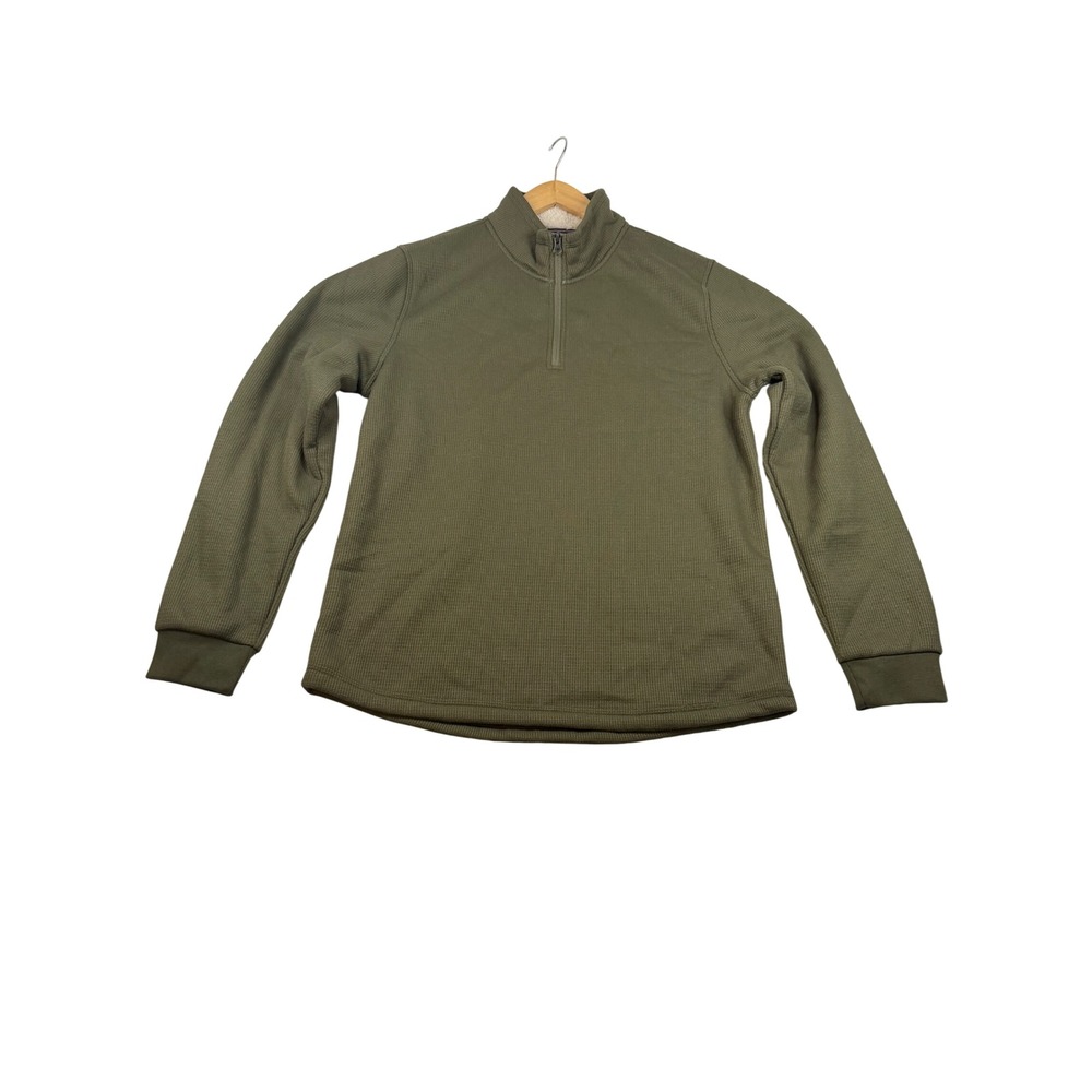 BC Clothing Heritage Mens Olive Green Waffle Knit Sherpa Lined Quarter Zip M